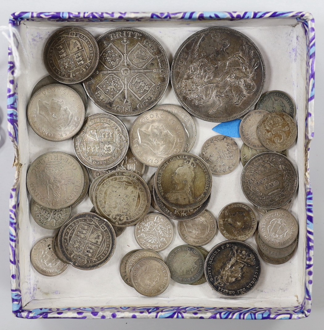 British coins, a Victoria silver crown 1892, double florin 1890, eight Victoria silver shillings etc.